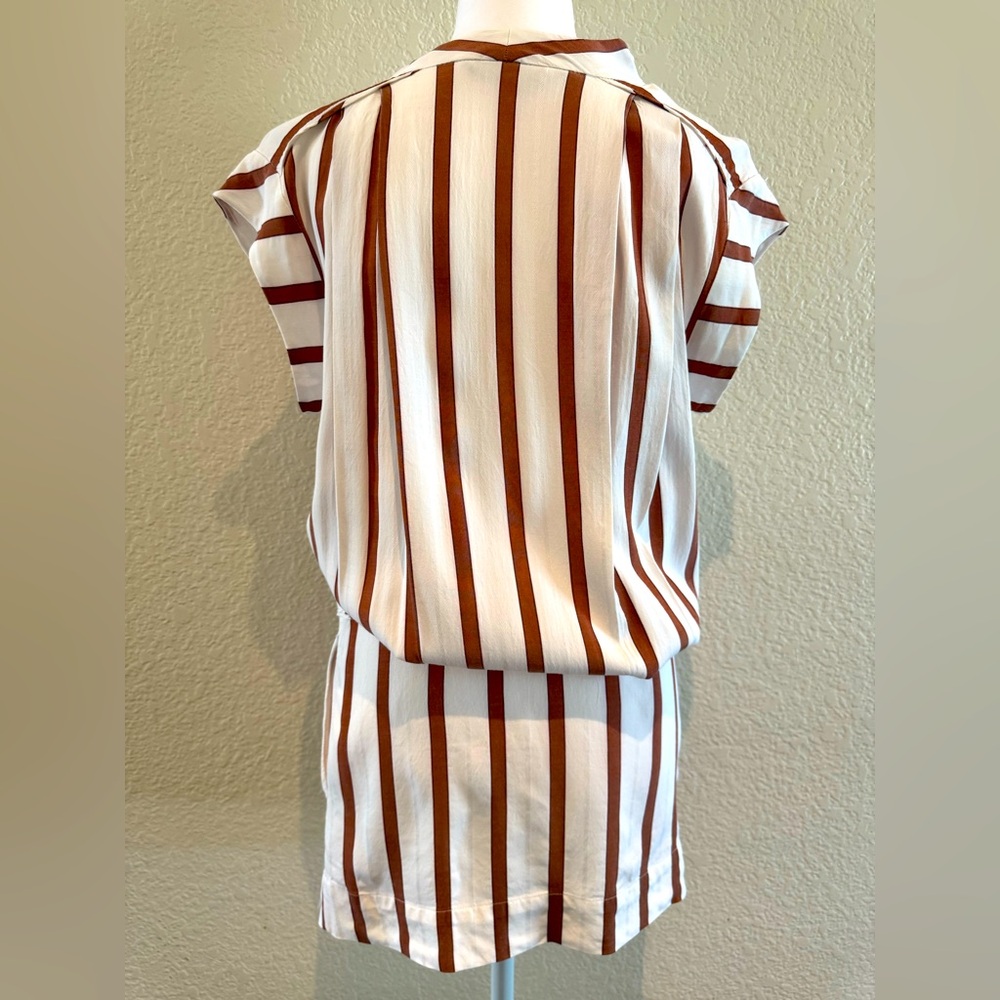 Zara Basics Drop Waist V-Neck Cream/Brown Striped Dress - Size Small - Picture 6 of 16